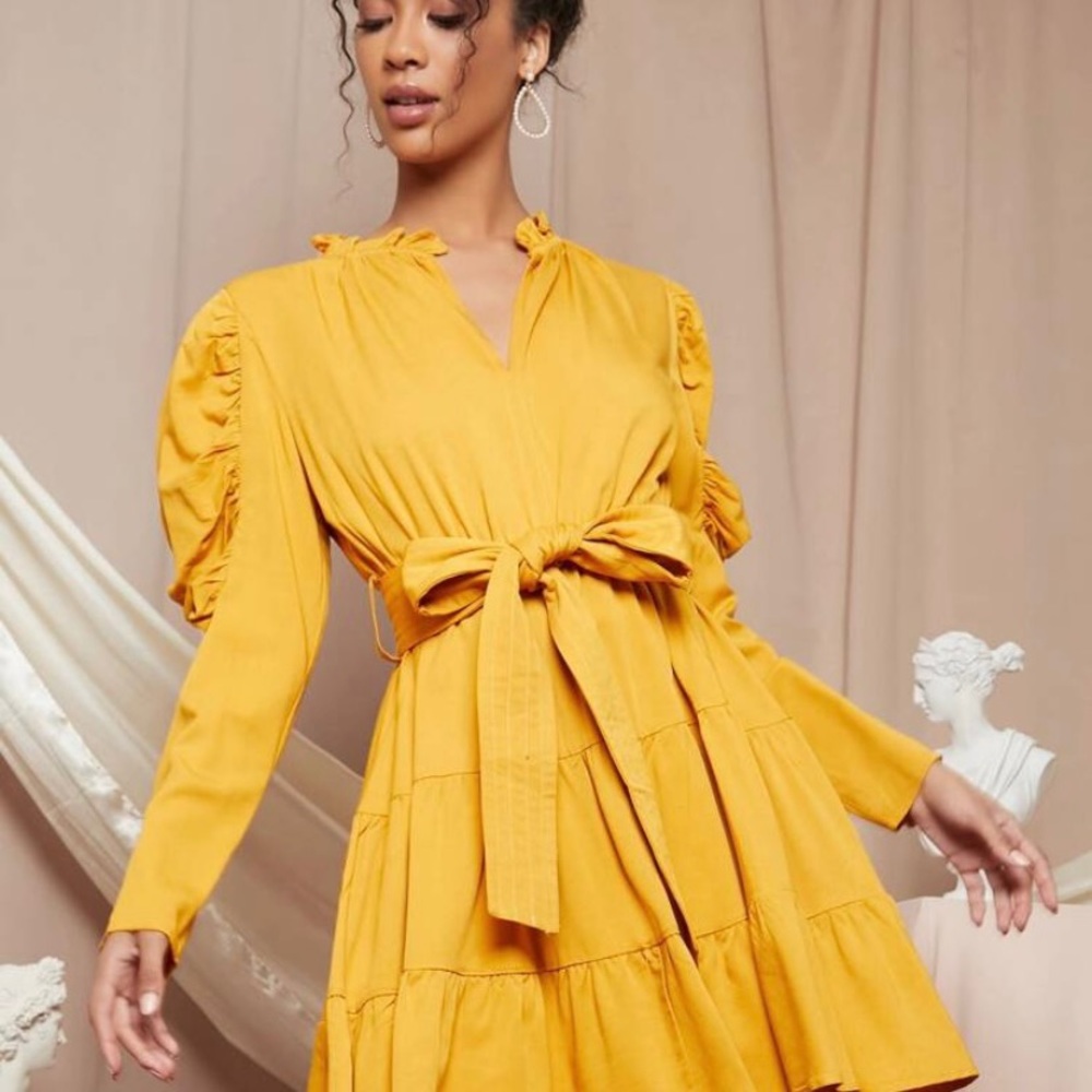 Gold belted dress